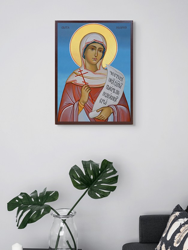 Икона на Св. Илария със син фон