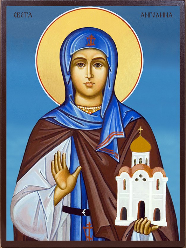 Икона на Св. Ангелина - фон в синьо