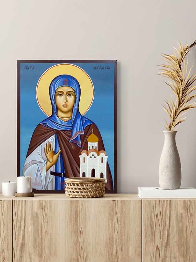 Икона на Св. Ангелина - фон в синьо