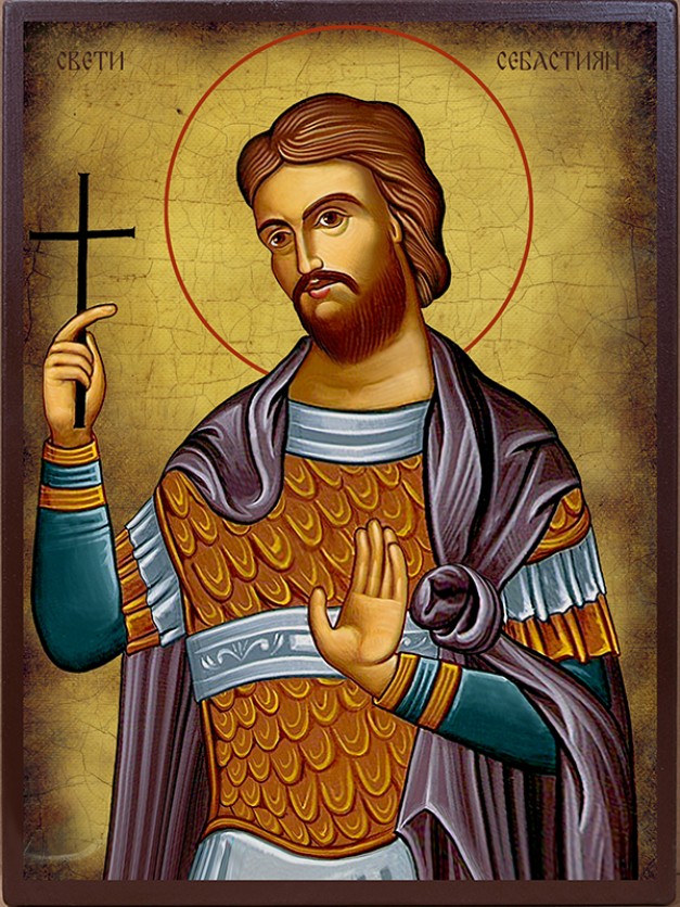 Икона на Св. Себастиян - състарен фон