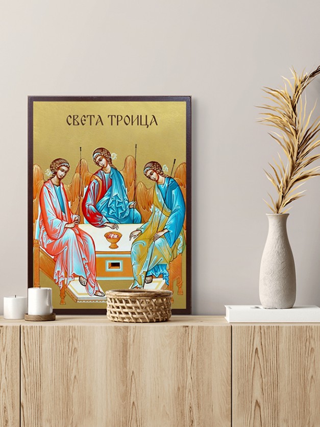 Икона Света Троица - с позлатен фон