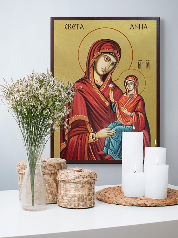Икона на Света Анна - със златен фон