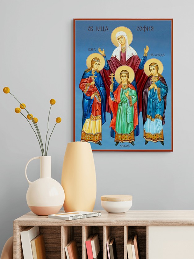 Икона на Св. София, Вяра, Надежда и Любов - изработена ръчно