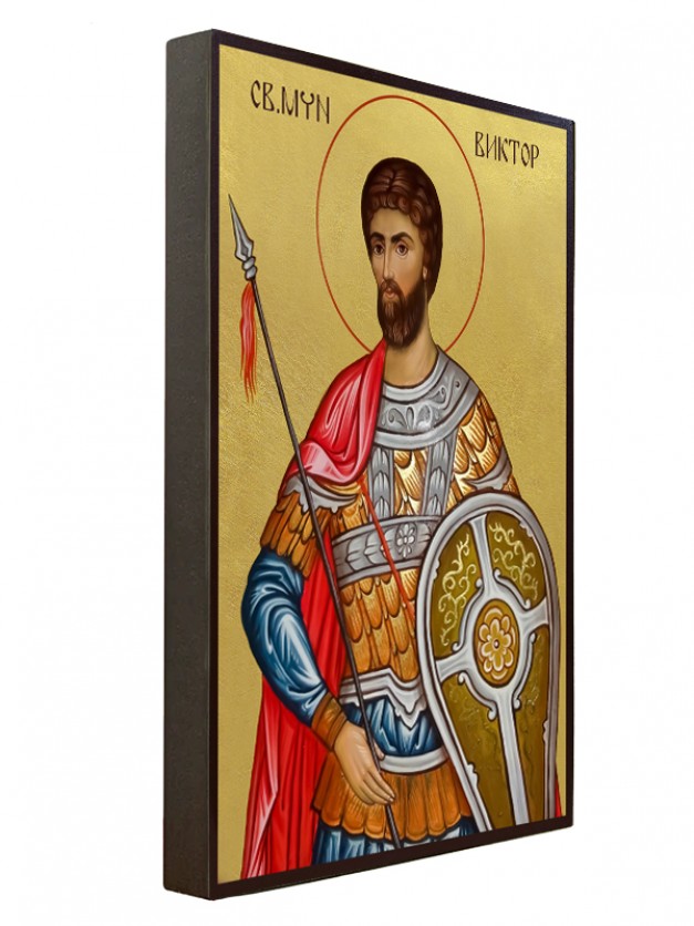 Икона на Свети мъченик Виктор - със златен фон